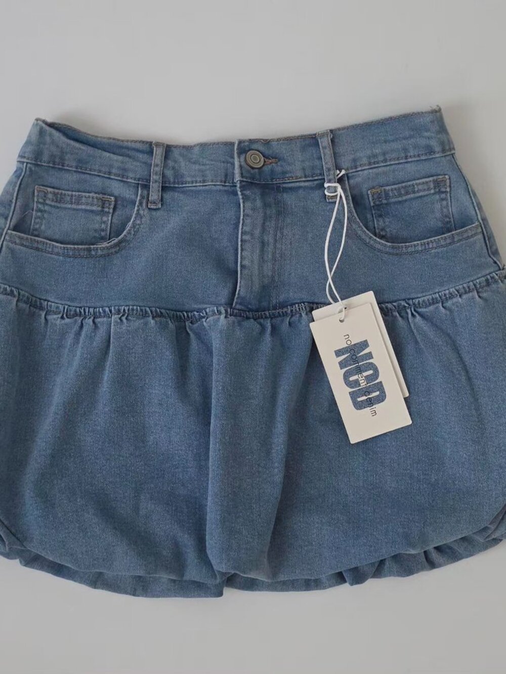 NO COMMENT Denim Bubble Mini Skirt